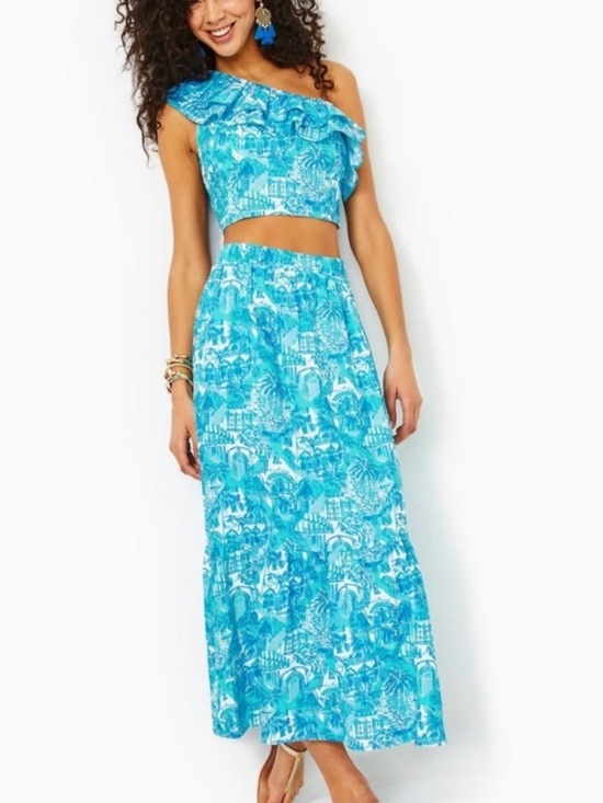 Lilly Pulitzer Dresses & Skirts - NWT Lilly Pulitzer size 6 women’s maxi skirt/ one shoulder ruffle top set